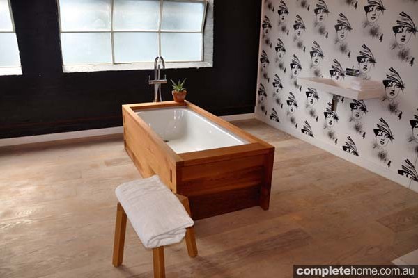 Cedar recycled freestanding bath.