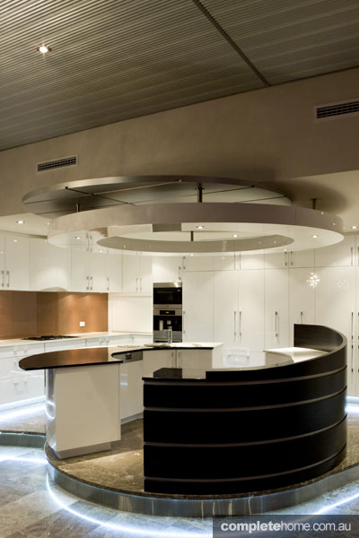 A curved kitchen bench from Staron.