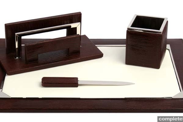 brown leather desk set