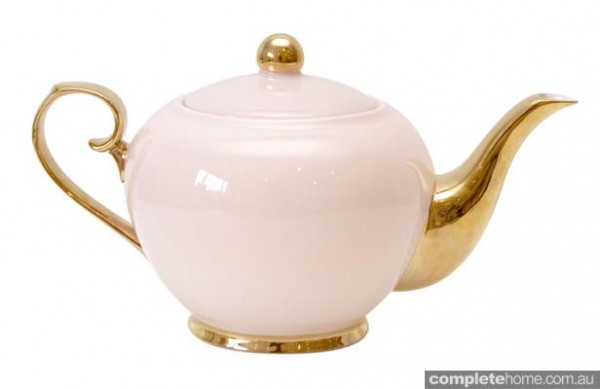 pink and gold teapot
