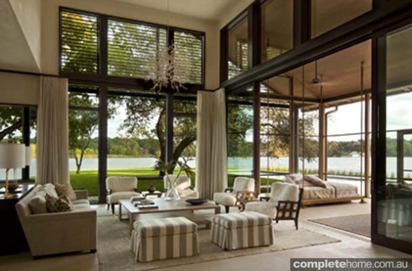 contemporary lake view living area