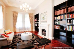 modern living room with fireplace