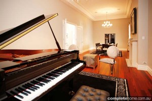 piano and living area
