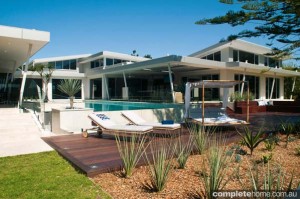 lounge chairs and decking around pool