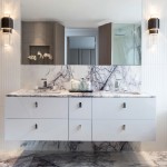 Black-veined white marble is a luxe and textural material ideal for a classic bathroom