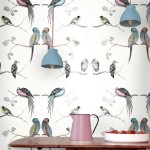 Perched birds cream wallpaper