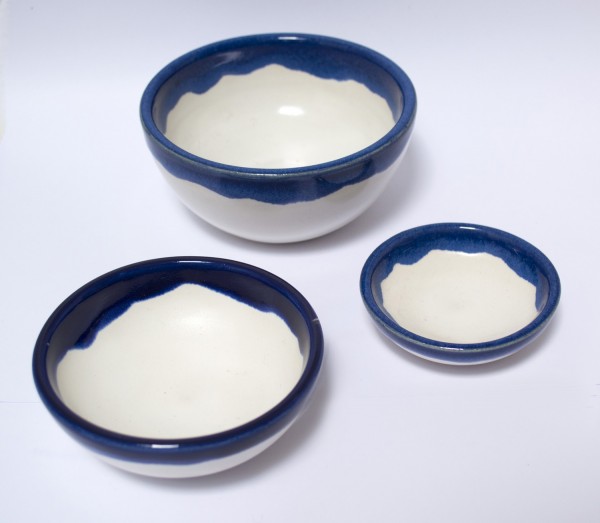 Trio of ring bowls blue