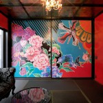 We love: The vibrant original art mural painted on the Japanese sliding doors