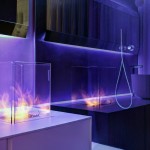Fire brings instant energy to the calming bathroom