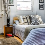 Asteroid white queen quilt and white sham cushion, denim and natural linen Cross Patch Euro cushion, Linen Grid grey lounge cushion, Rantan dark grey lounge cushion, Ring dark grey lounge cushion and linen Fine Natural bed sash. bhdaus.com Harmon side table. camerich.com.au Chantico rug. stonepony.com.au Dorsal Italy Ergo Posture slat bed base in beech and Bellagio timber headboard in beech. Stella Rubino Euro latex mattress. thecomfortshop.com.au
