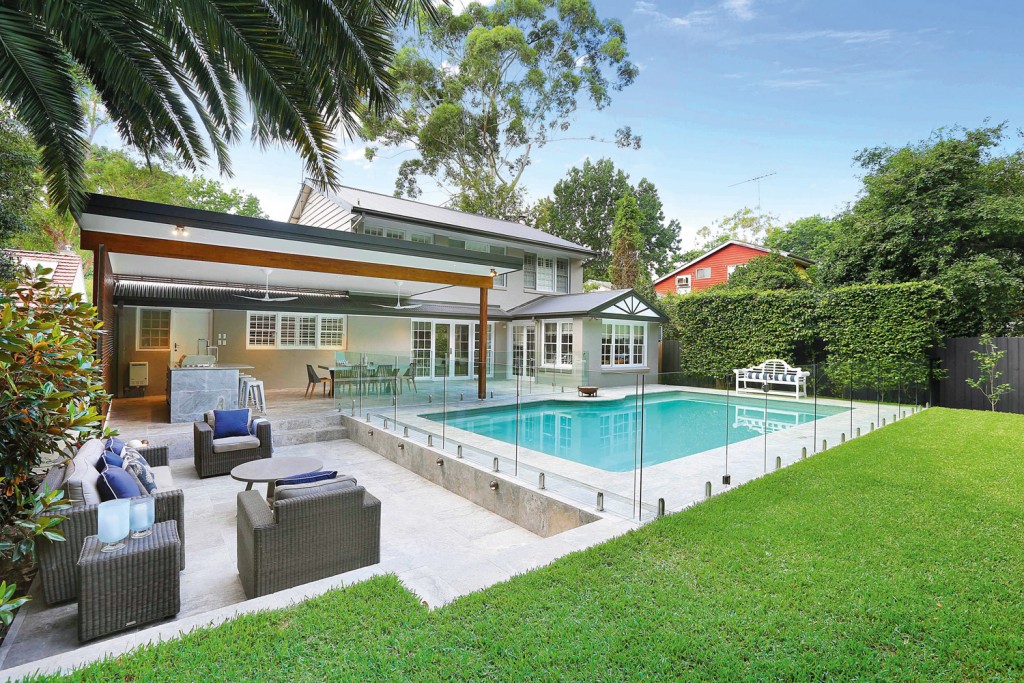 The sunken lounge area by the pool provides a cosy place to relax with family and friends