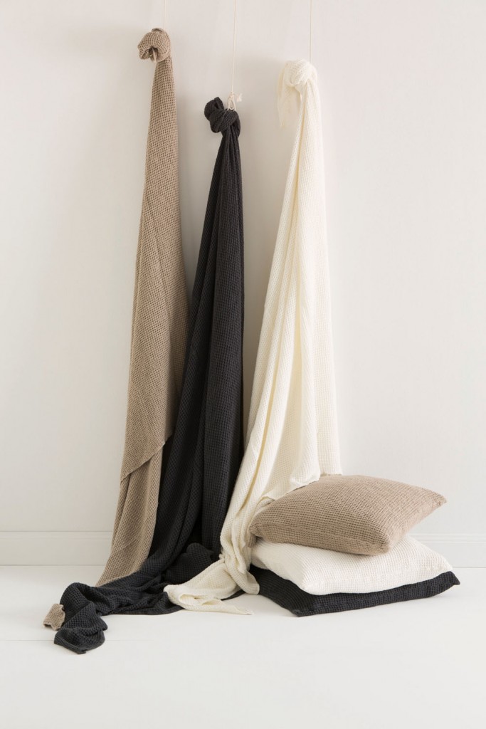Linen–cotton waffle coverlets, $250, and European pillowcases, $89, inthesac.com.au